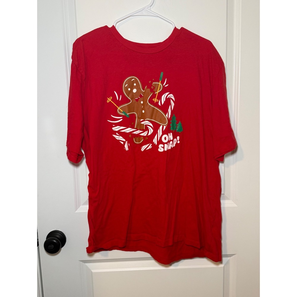 Old‎ Navy Mens XXL Red Oh Snap Gingerbread Man Christmas Graphic T-Shirt